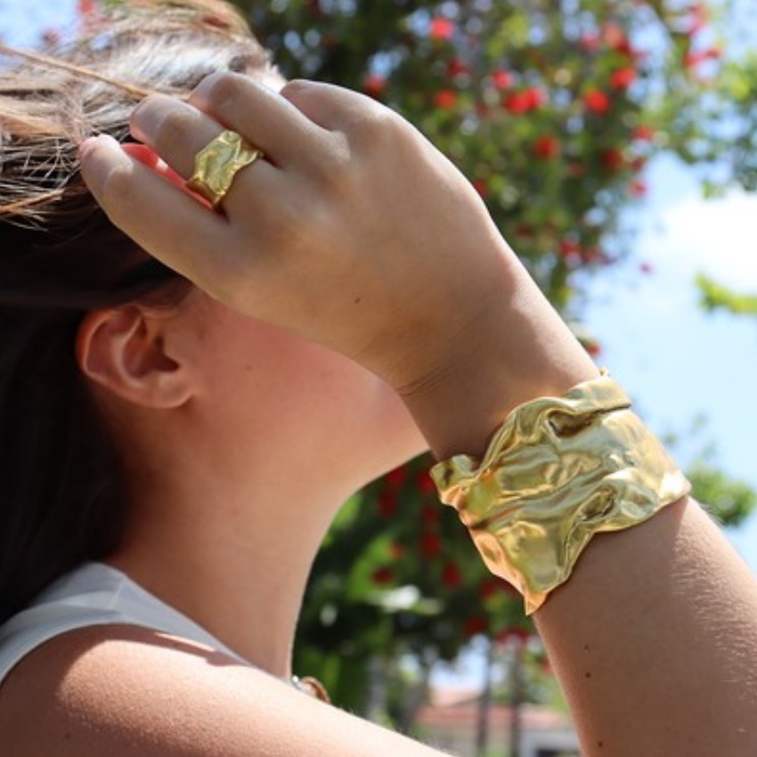 Karine Sultan Trendy Crumpled Foil Gold Cuff Bracelet